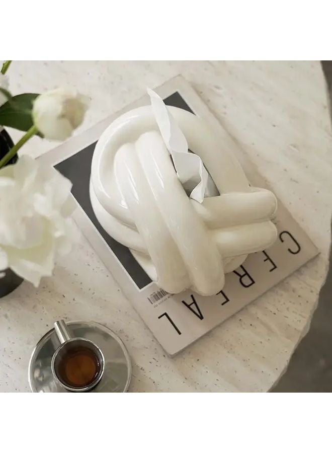 White Ceramic Knot Design Tissue Box Cover Stylish Home Decor For Bathroom Living Room Bedroom - Image 2